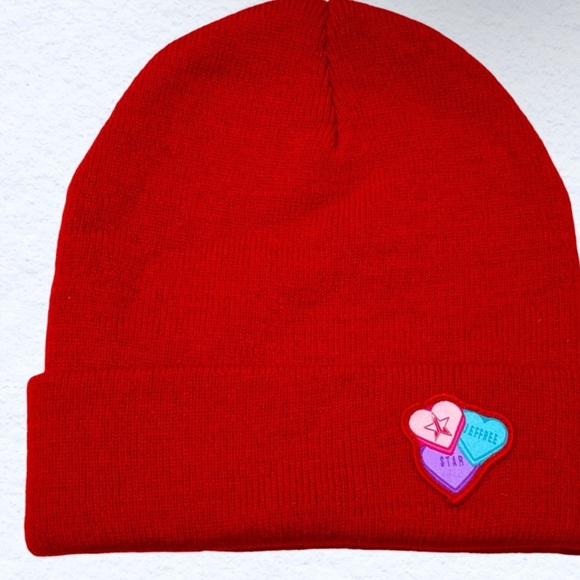 NWT Jeffree Star exclusive beanie Red with embroidered hearts collectors item - Picture 2 of 7
